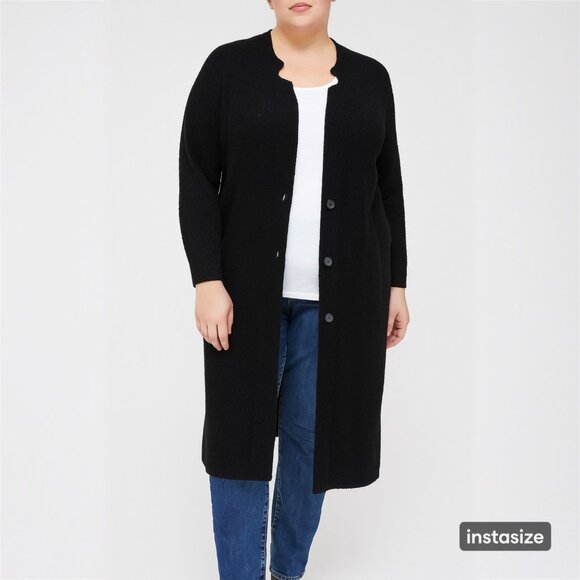 Eileen Fisher Woman Black Waffle Knit Wool Blend Long Cardigan Sweater 2X - Picture 1 of 13